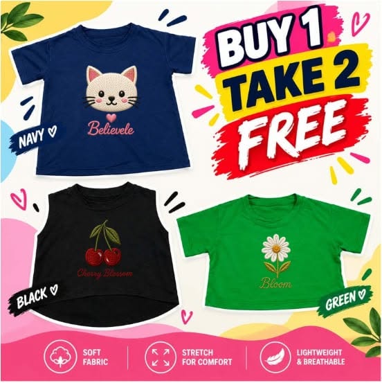 XDM-Kids Cotton Spandex Girls Basic Top  | Soft Stretchy Comfy Outfit | Buy 1 Take 2 Free