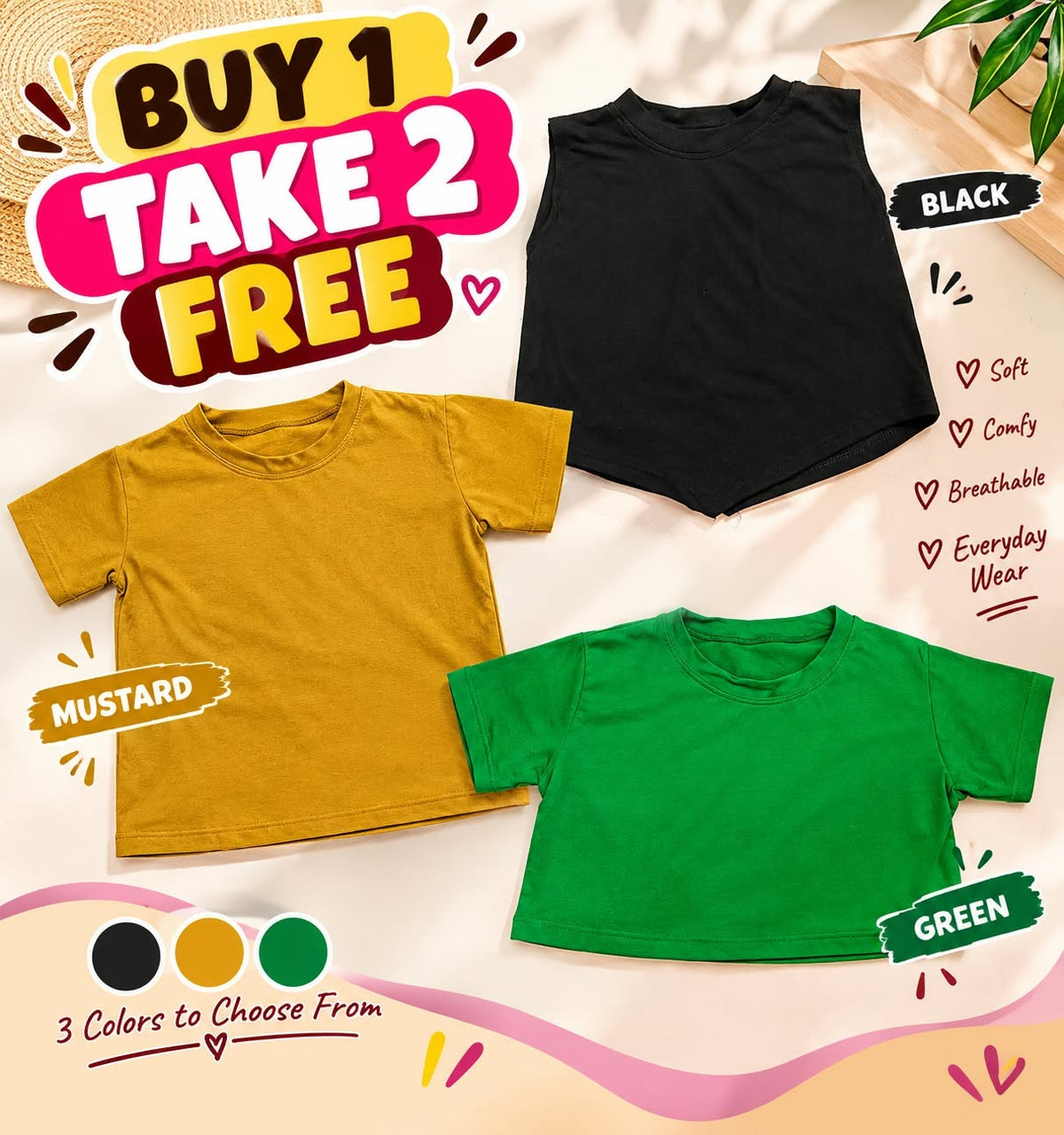 XDM-Kids Cotton Spandex Girls Basic Top  | Soft Stretchy Comfy Outfit | Buy 1 Take 2 Free