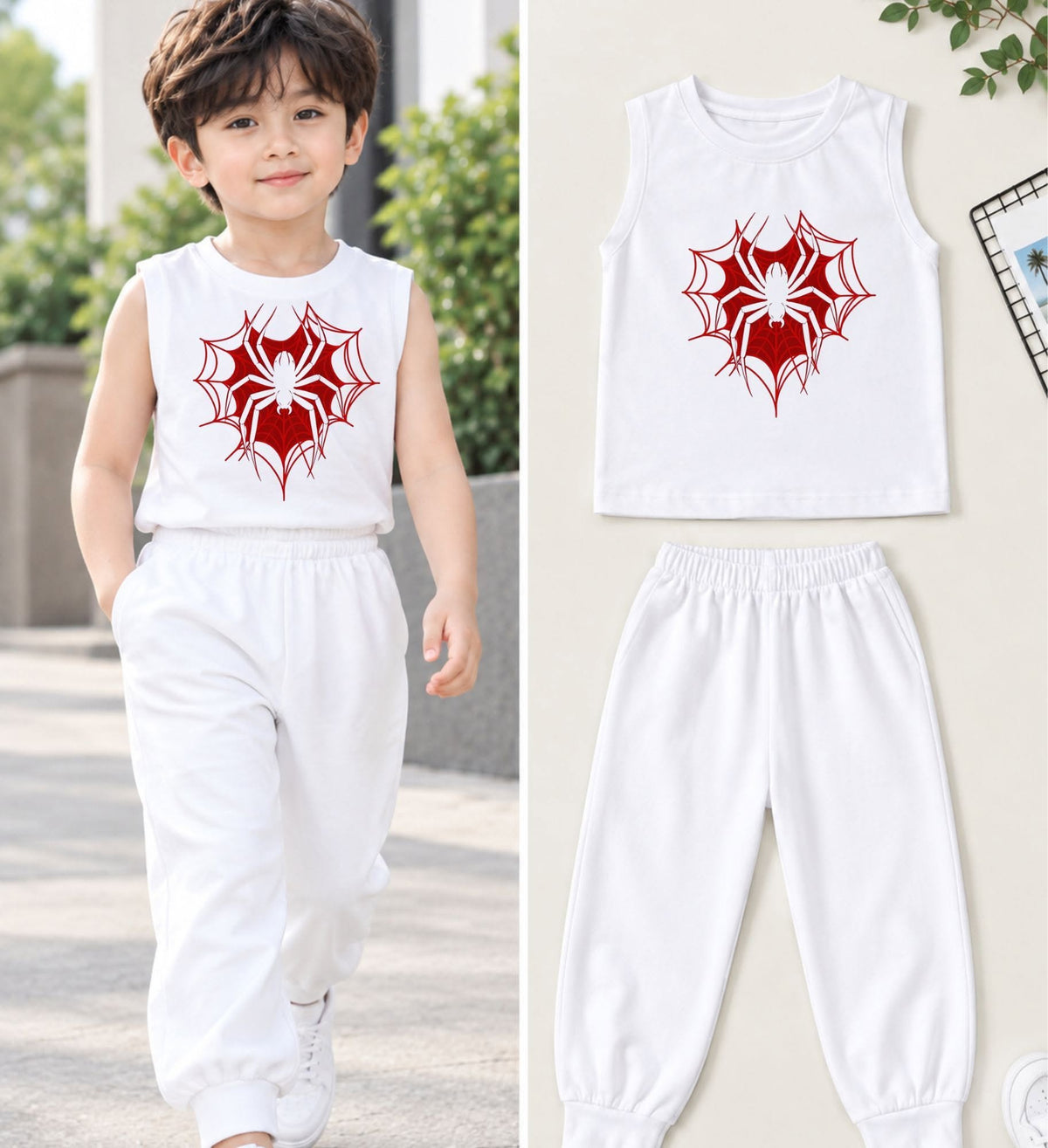 XDM-Ralph Kids Sando & Jogger Set for Boys | Cotton Sando Top + Mini Terry Jogger Pants with Pockets | Best Fit 3–6 Years Old