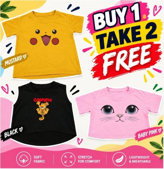 XDM-Kids Cotton Spandex Girls Basic Top  | Soft Stretchy Comfy Outfit | Buy 1 Take 2 Free