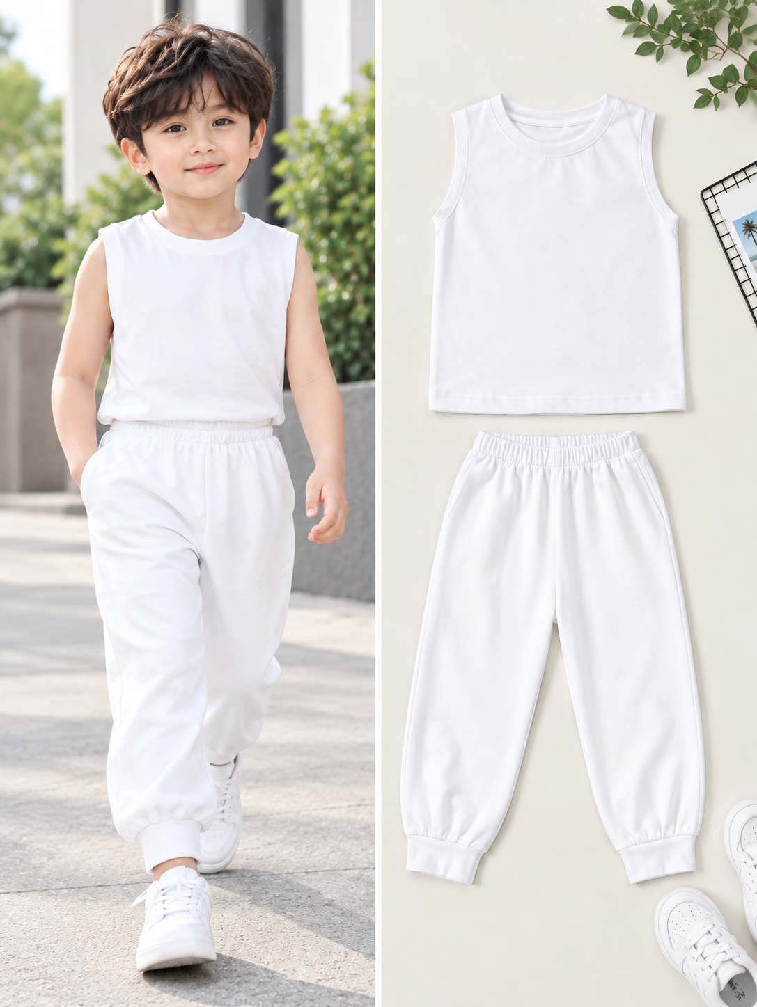 XDM-Ralph Kids Sando & Jogger Set for Boys | Cotton Sando Top + Mini Terry Jogger Pants with Pockets | Best Fit 3–6 Years Old