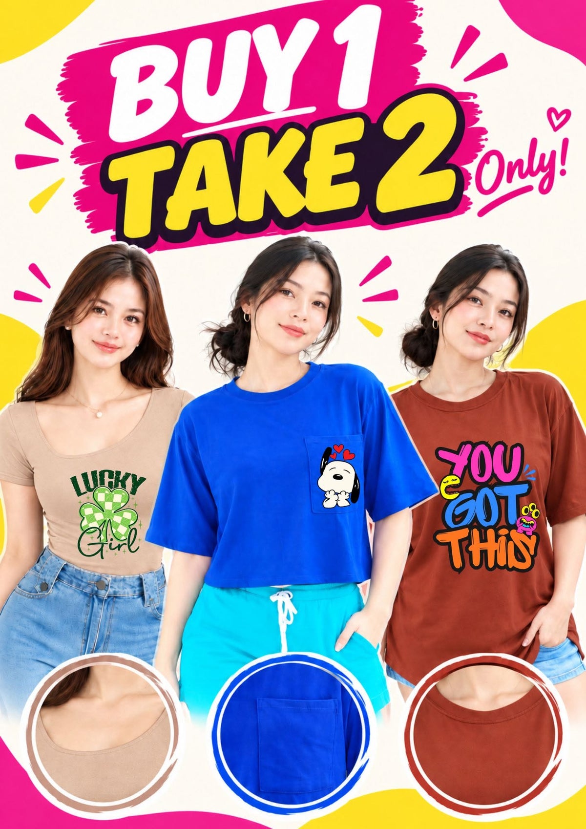 XDM-BUY 1 TAKE 2 Women’s Cotton Spandex Tops | Basic top, Pocket Crop Tee & Casual Shirt | XS–Medium
