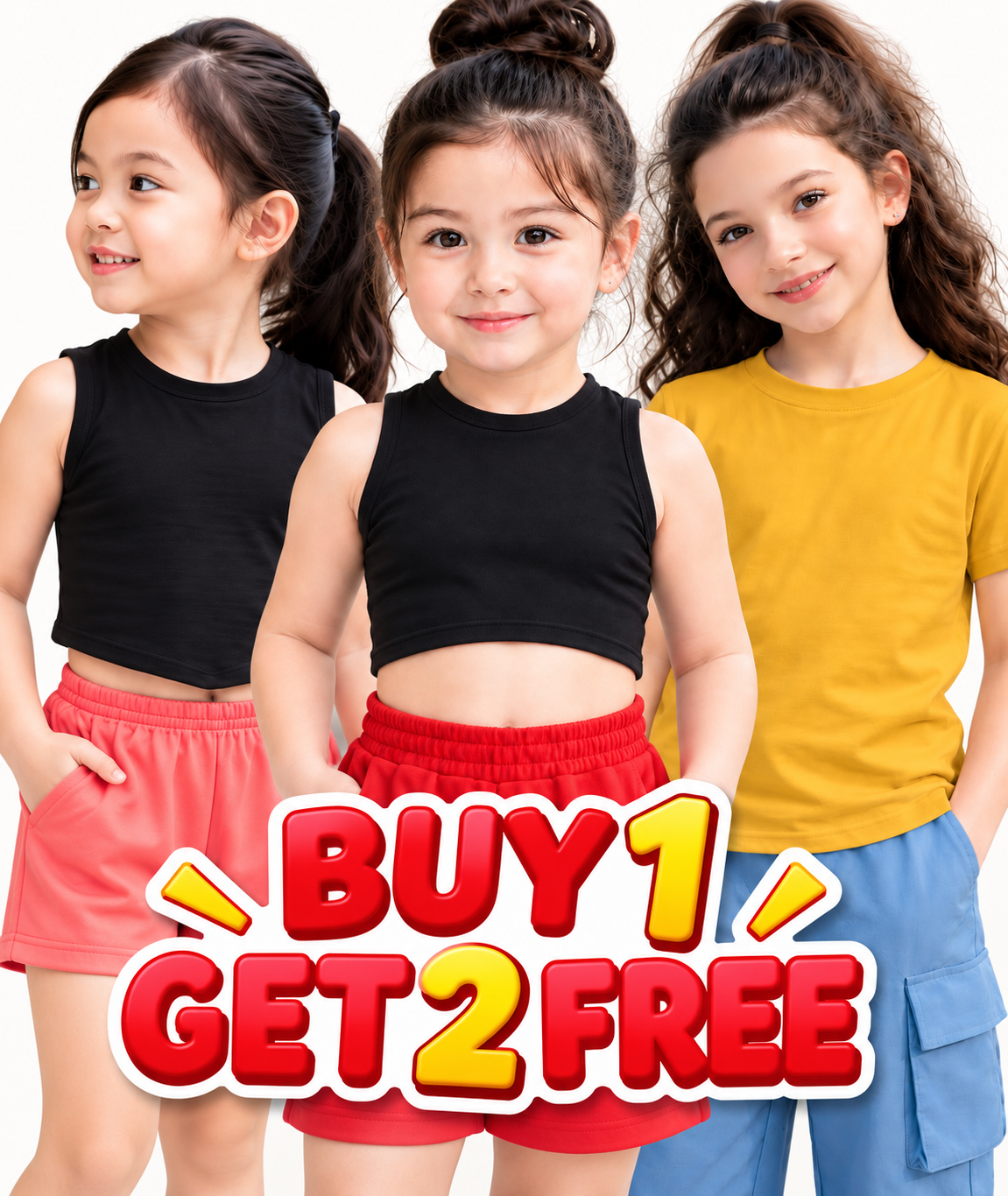 XDM-BUY 1 GET 2 FREE Kids Basic Tops  | Assorted Girls Outfit | Comfy Casual Kidswear