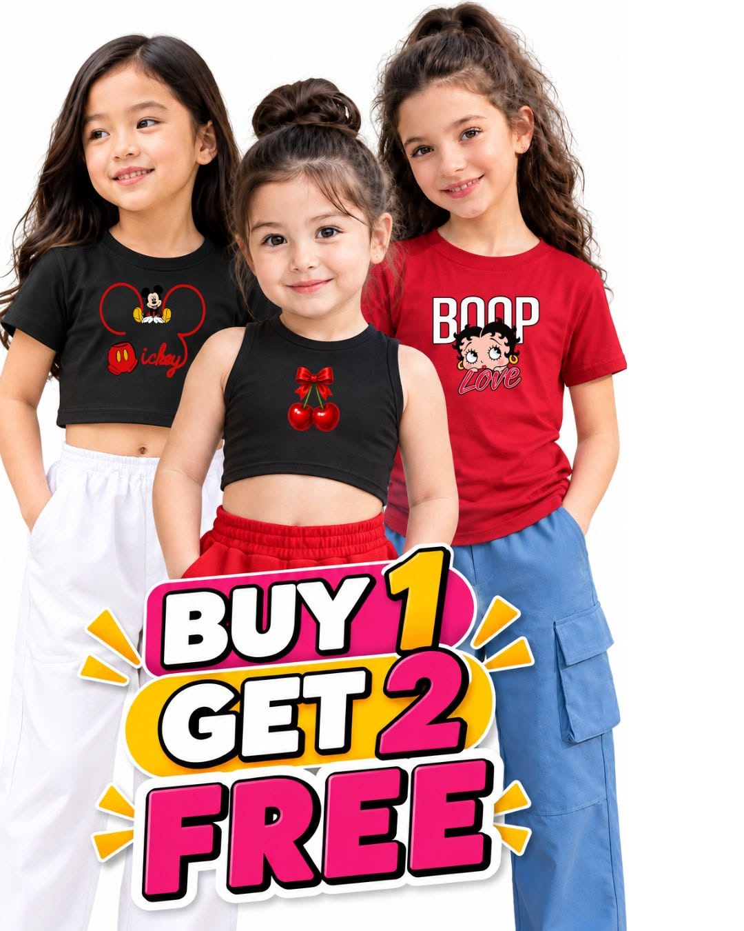 XDM-BUY 1 GET 2 FREE Kids Basic Tops  | Assorted Girls Outfit | Comfy Casual Kidswear