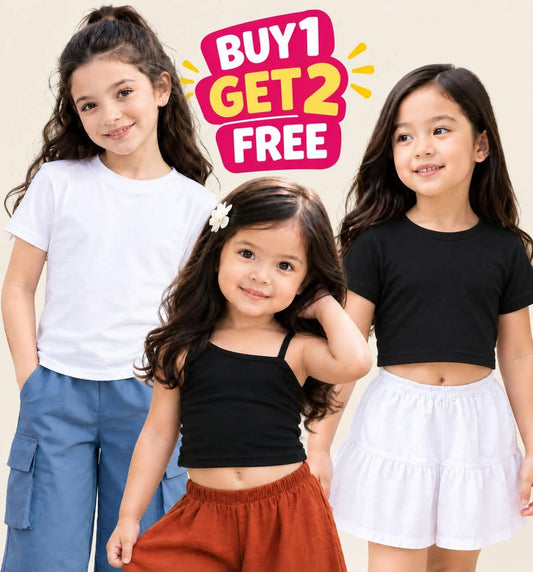XDM-BUY 1 GET 2 FREE Kids Basic Tops  | Assorted Girls Outfit | Comfy Casual Kidswear