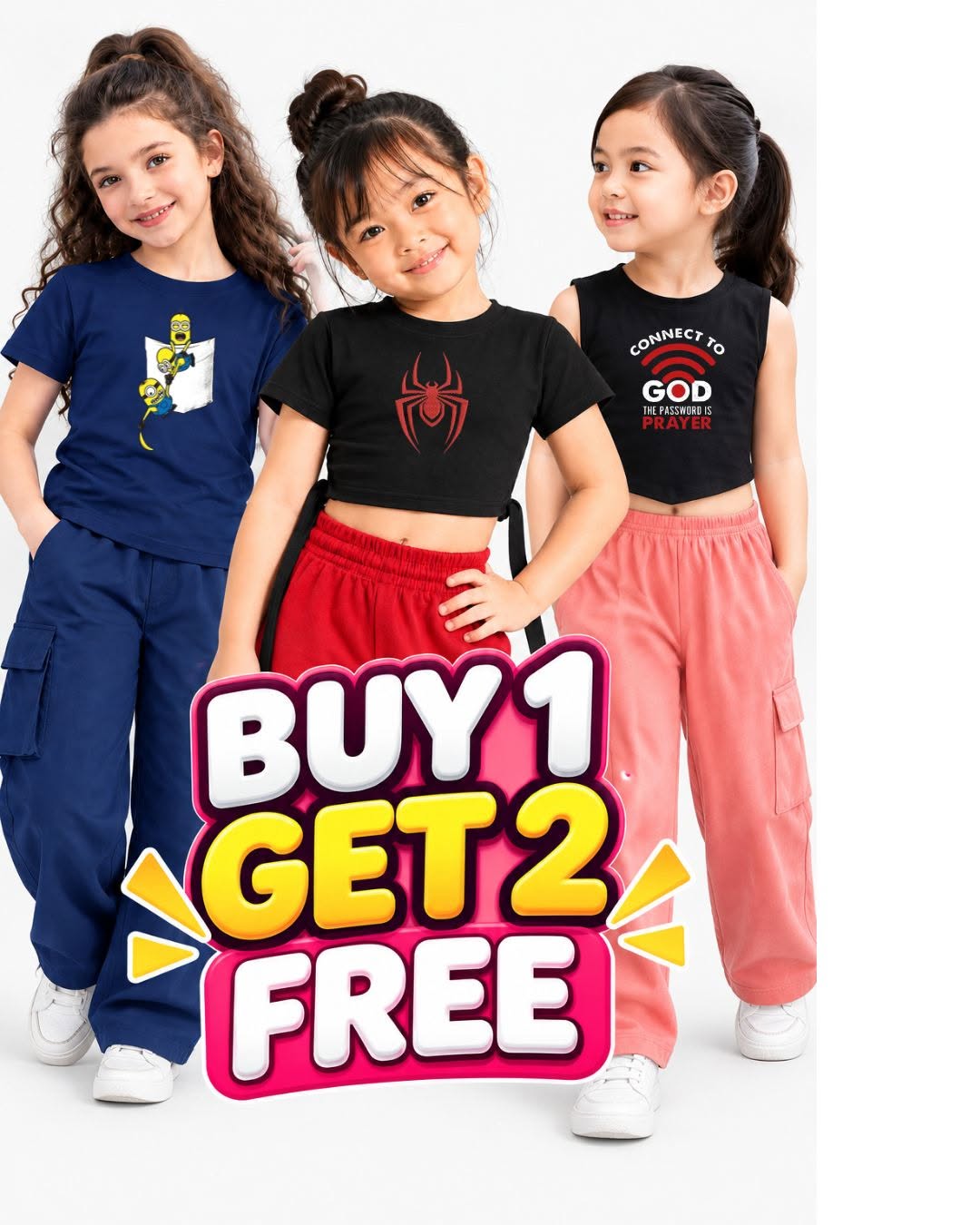 XDM-BUY 1 GET 2 FREE Kids Basic Tops  | Assorted Girls Outfit | Comfy Casual Kidswear