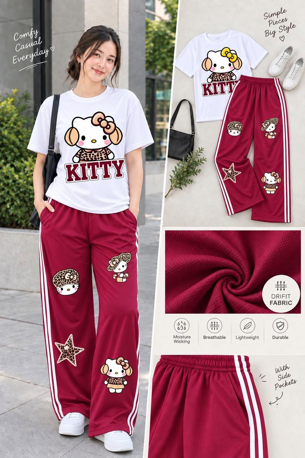 XDM-DRIALYN COORDS Set for Women | Dri-Fit Top + Yonex Wide Leg Pants | Casual Sporty Korean Style | DTF Print