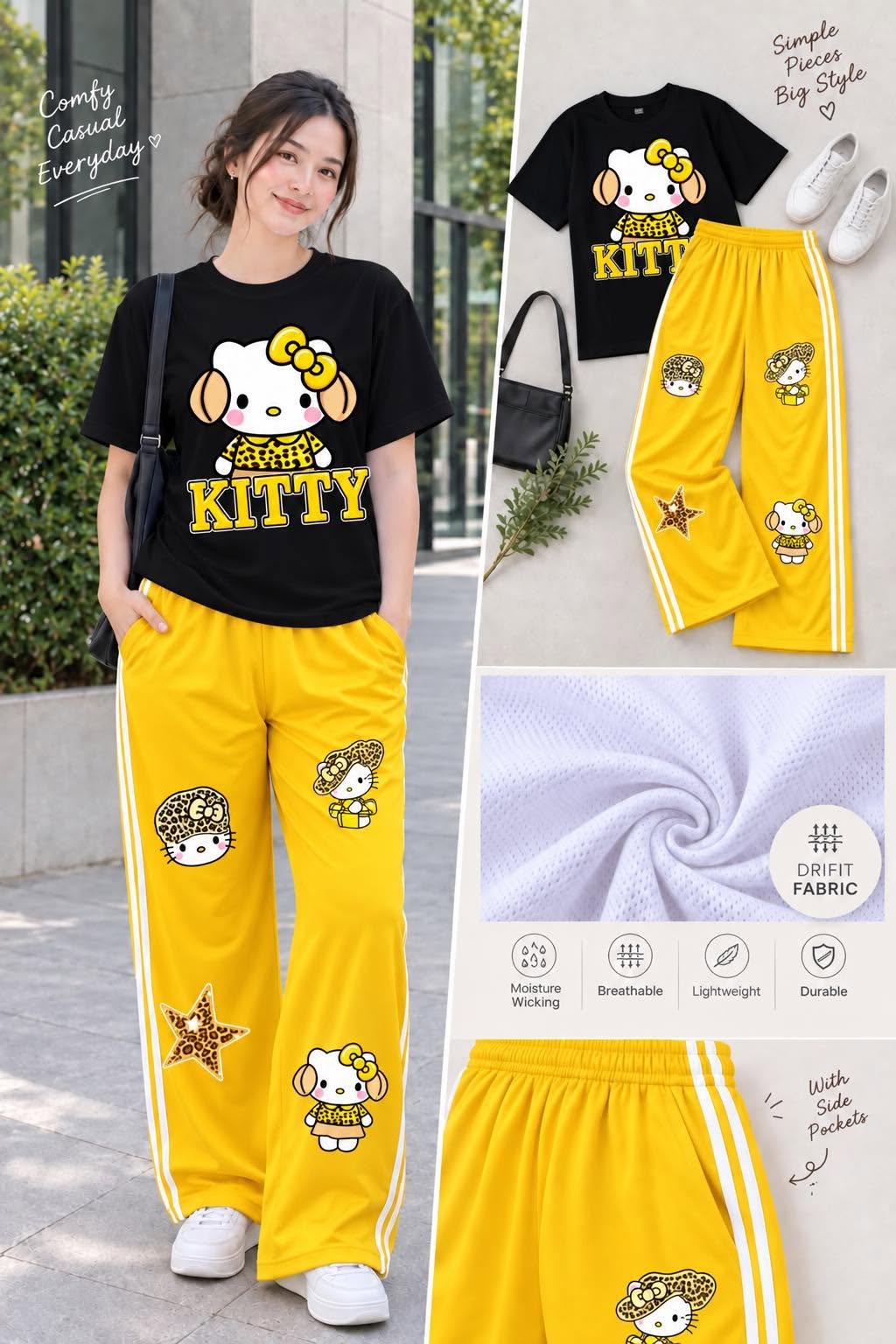 XDM-DRIALYN COORDS Set for Women | Dri-Fit Top + Yonex Wide Leg Pants | Casual Sporty Korean Style | DTF Print