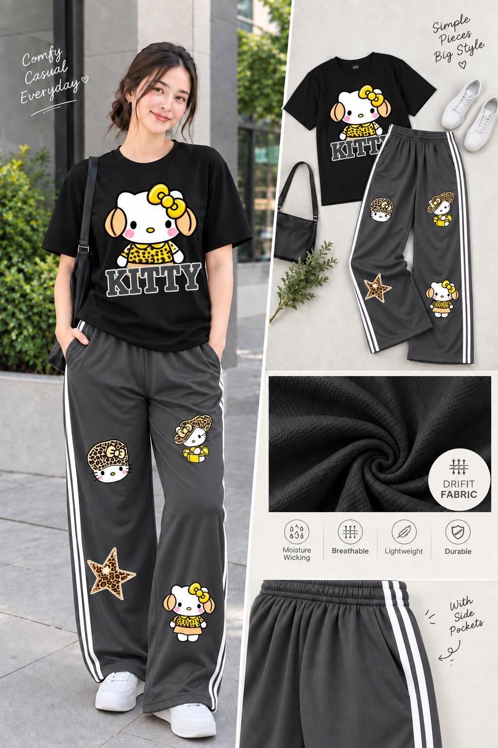 XDM-DRIALYN COORDS Set for Women | Dri-Fit Top + Yonex Wide Leg Pants | Casual Sporty Korean Style | DTF Print