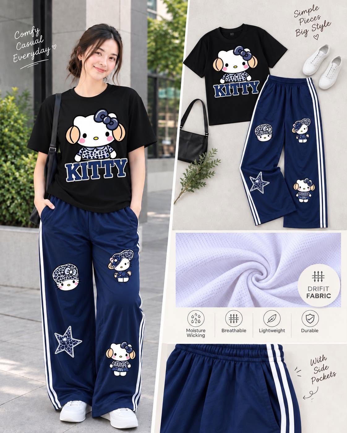 XDM-DRIALYN COORDS Set for Women | Dri-Fit Top + Yonex Wide Leg Pants | Casual Sporty Korean Style | DTF Print