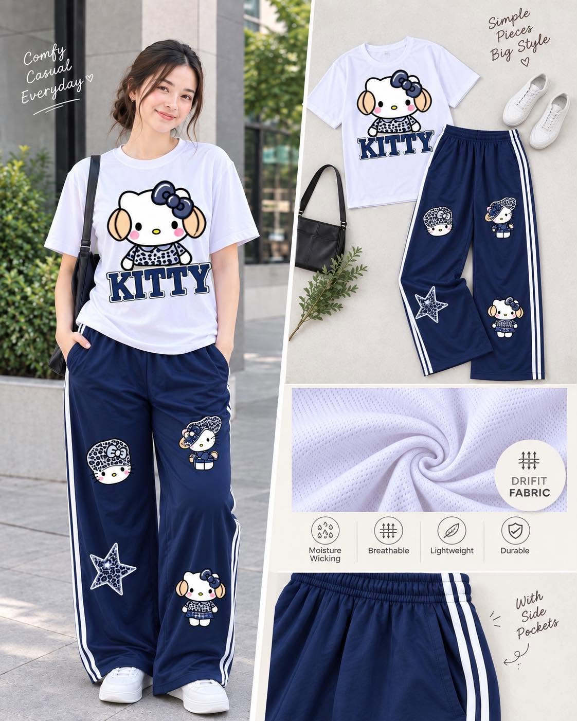 XDM-DRIALYN COORDS Set for Women | Dri-Fit Top + Yonex Wide Leg Pants | Casual Sporty Korean Style | DTF Print