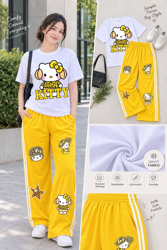 XDM-DRIALYN COORDS Set for Women | Dri-Fit Top + Yonex Wide Leg Pants | Casual Sporty Korean Style | DTF Print