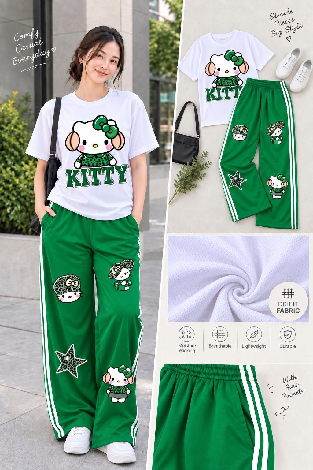 XDM-DRIALYN COORDS Set for Women | Dri-Fit Top + Yonex Wide Leg Pants | Casual Sporty Korean Style | DTF Print