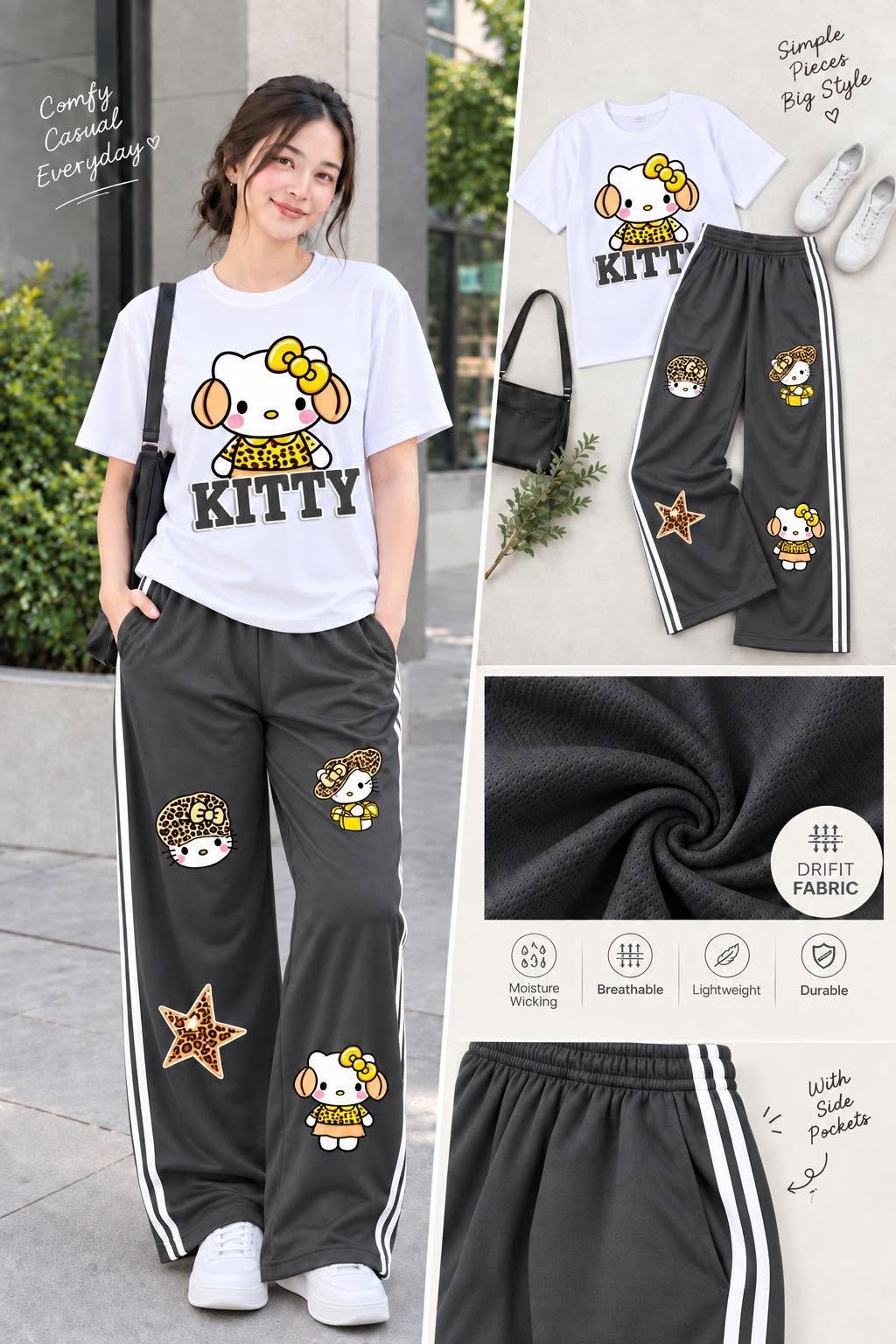 XDM-DRIALYN COORDS Set for Women | Dri-Fit Top + Yonex Wide Leg Pants | Casual Sporty Korean Style | DTF Print