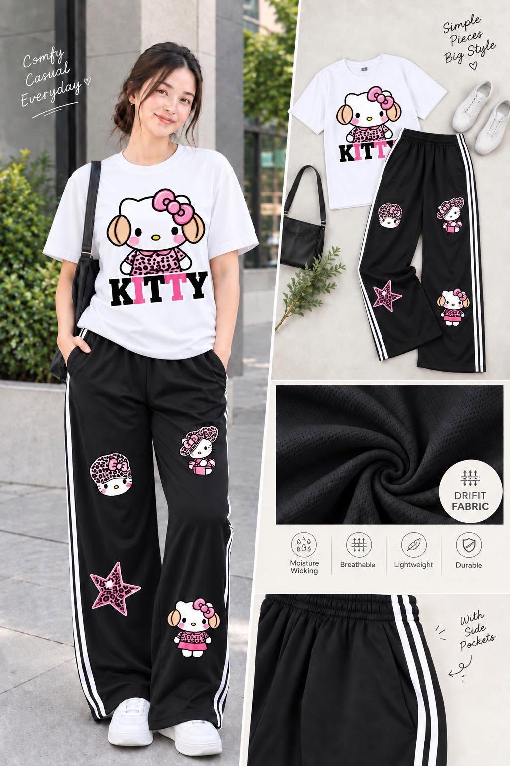 XDM-DRIALYN COORDS Set for Women | Dri-Fit Top + Yonex Wide Leg Pants | Casual Sporty Korean Style | DTF Print