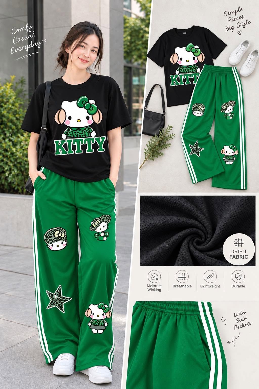 XDM-DRIALYN COORDS Set for Women | Dri-Fit Top + Yonex Wide Leg Pants | Casual Sporty Korean Style | DTF Print
