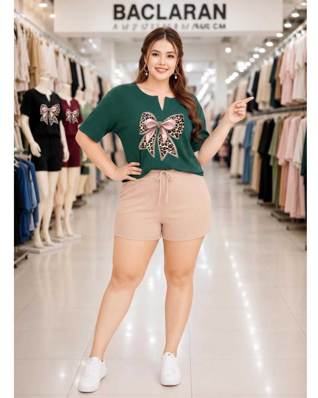 XDM-Plus Size Terno Set Women | Cotton Knitted Rib Top and Shorts