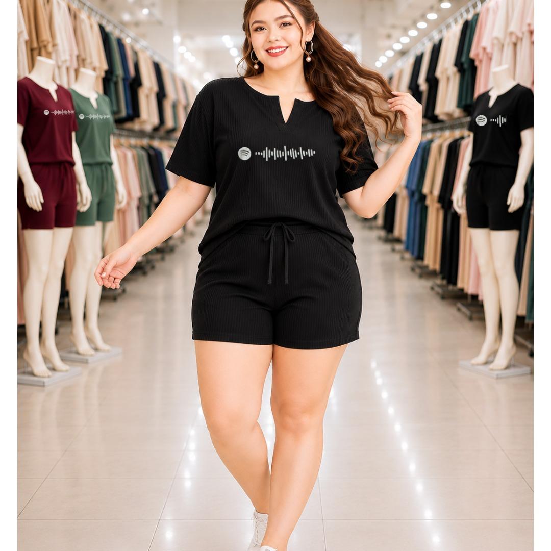 XDM-Plus Size Terno Set Women | Cotton Knitted Rib Top and Shorts