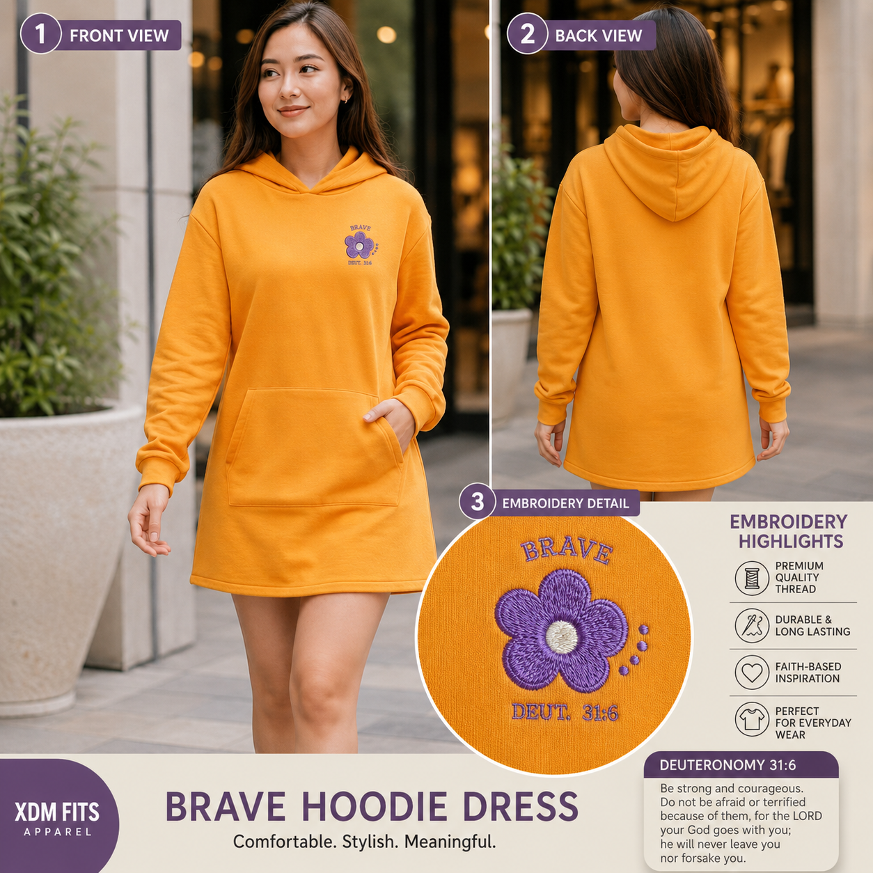 XDMPL-Brave Hoodie Dress with Premium Embroidery | Casual Korean Hoodie Dress