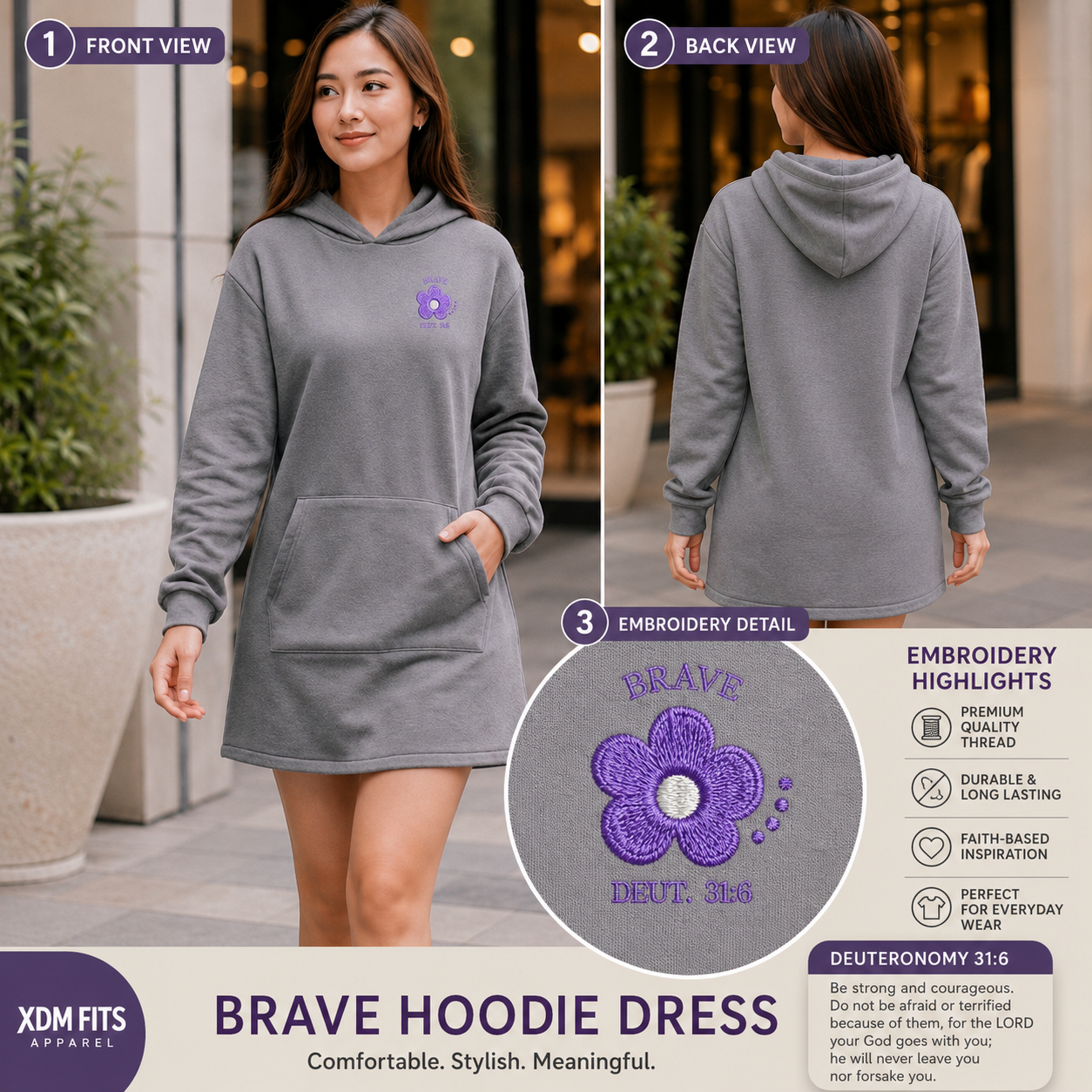 XDMPL-Brave Hoodie Dress with Premium Embroidery | Casual Korean Hoodie Dress