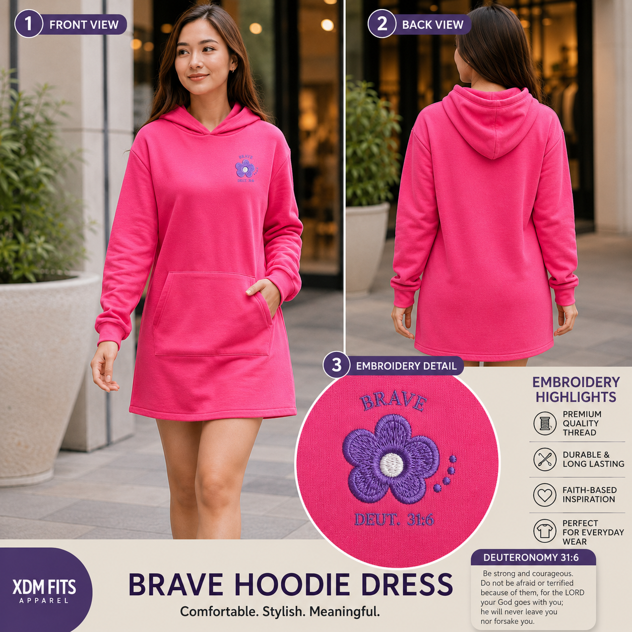 XDMPL-Brave Hoodie Dress with Premium Embroidery | Casual Korean Hoodie Dress