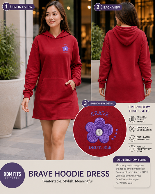 XDMPL-Brave Hoodie Dress with Premium Embroidery | Casual Korean Hoodie Dress