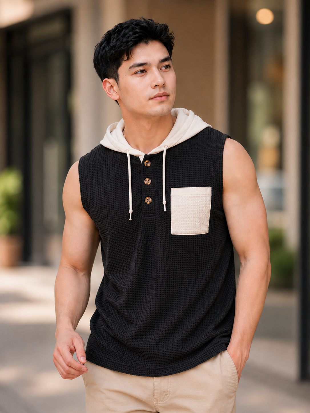 XDM FITS Men's Waffle Sleeveless Hoodie