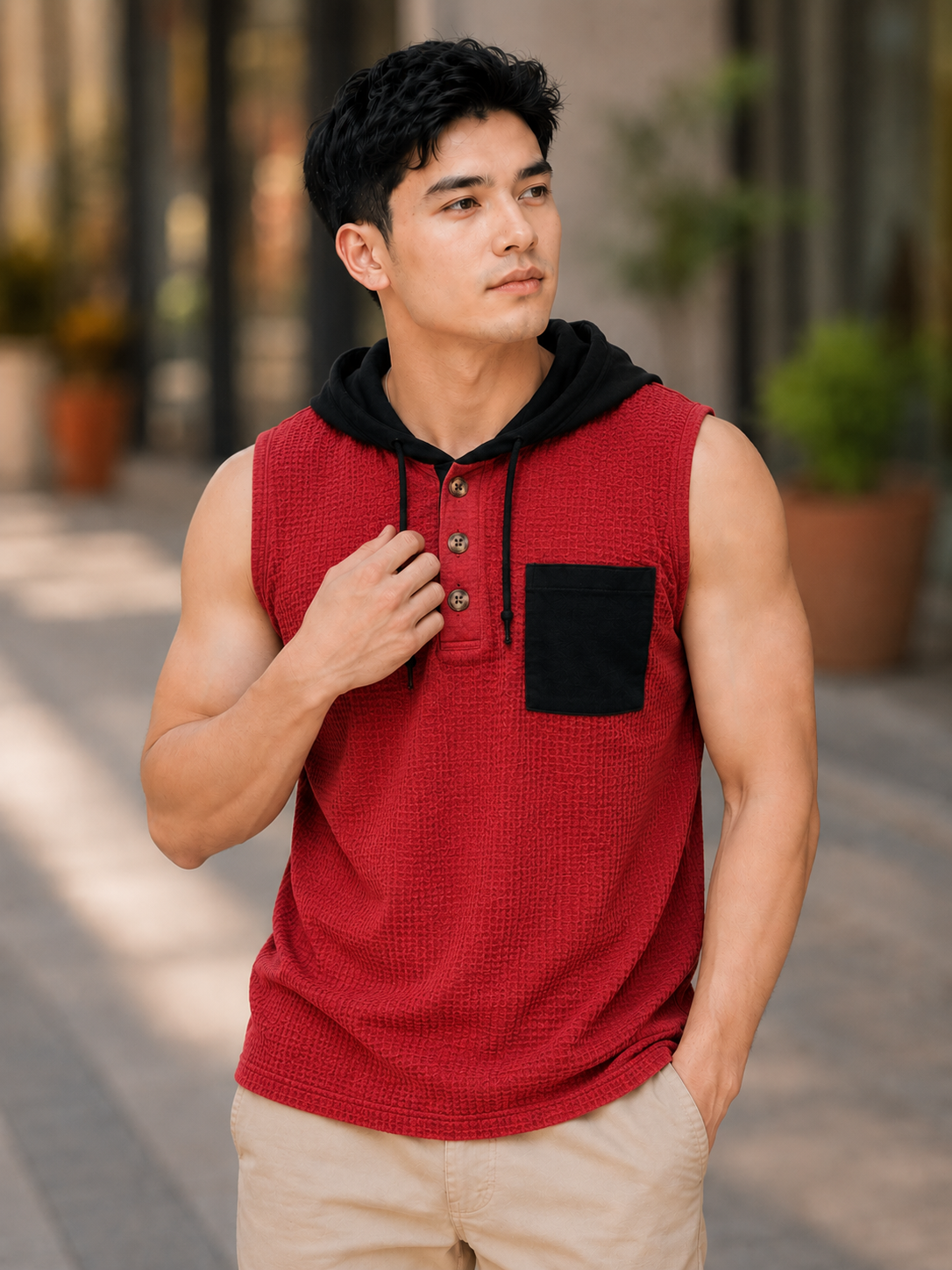 XDM FITS Men's Waffle Sleeveless Hoodie