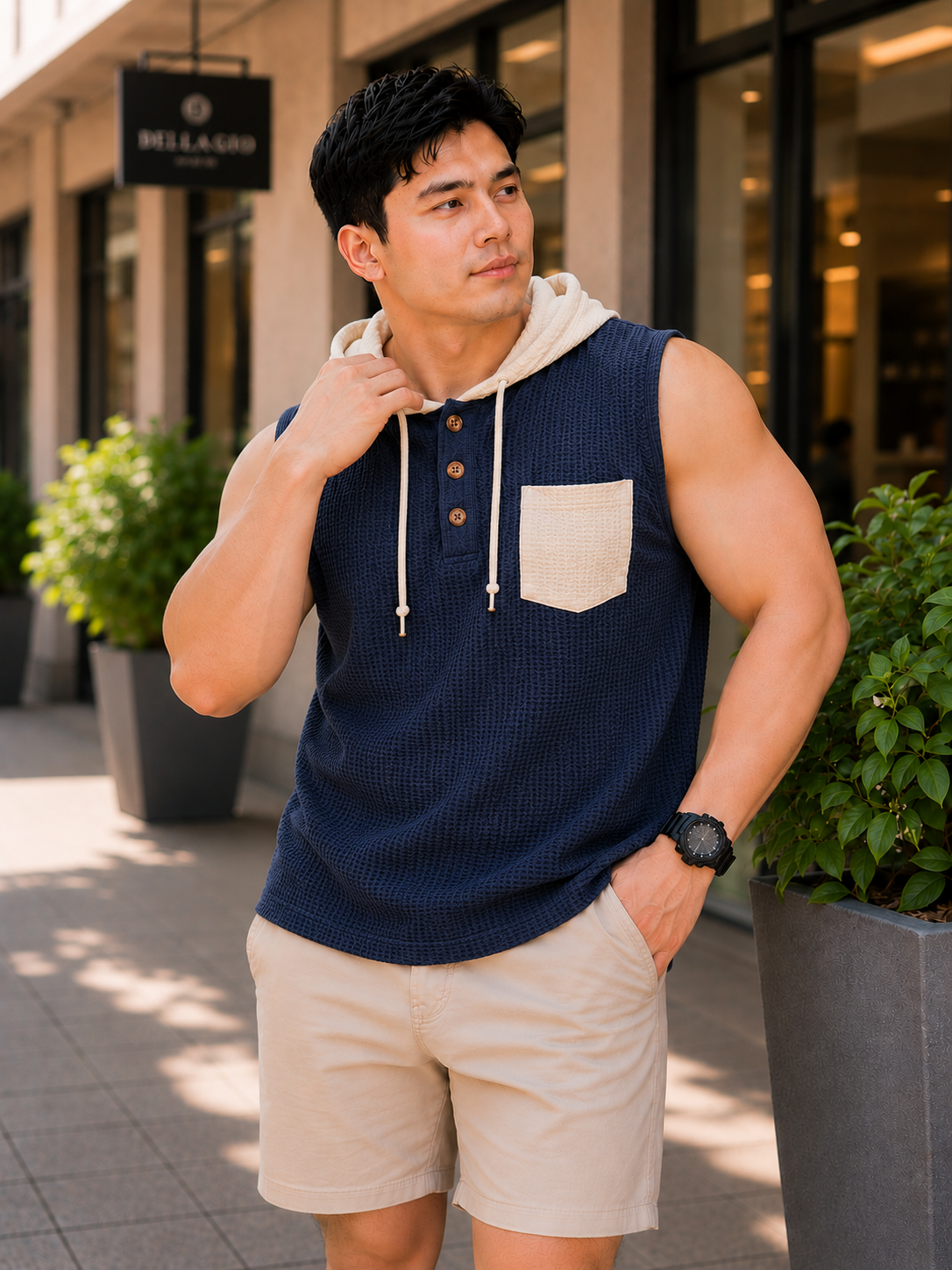 XDM FITS Men's Waffle Sleeveless Hoodie