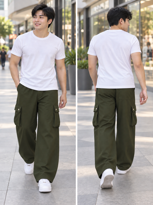 XDM - Men’s Straight-Cut Cargo Pants | Stretchable Woven Fabric | One Size Fits Medium–XL