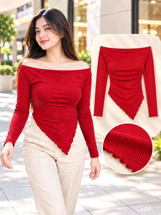 XDM - Body-Flattering Cotton Knitted ASSYMETRICAL Top for Women | Petite, Regular & Plus Size
