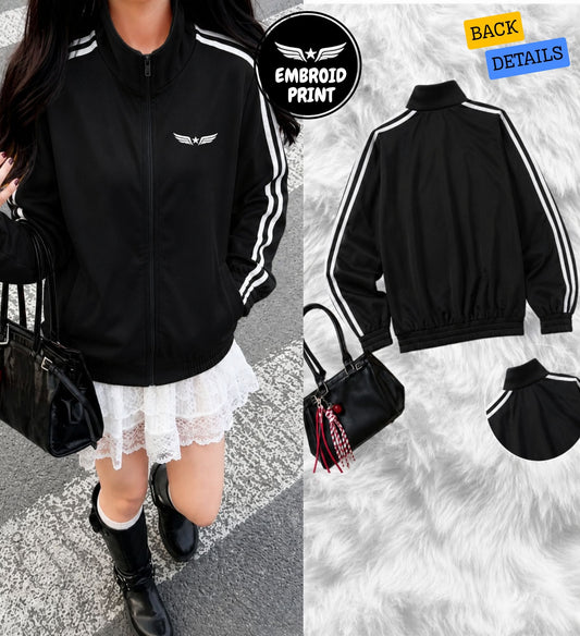 XDMPL- MINIMALIST EMBROID STRIPE JACKET | YONEX FABRIC | Korean-Inspired Sporty Jacket | Regular Size XS-M
