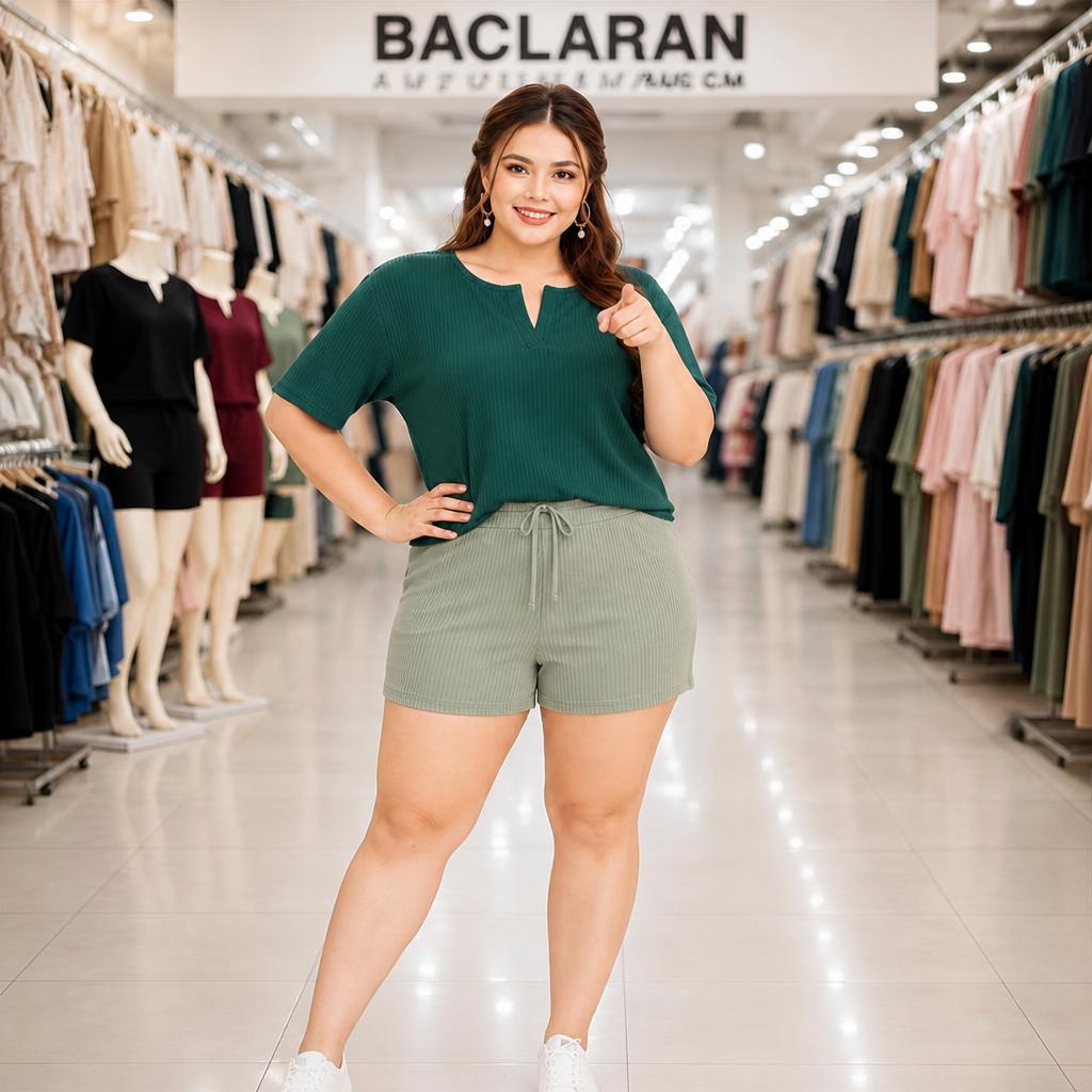 XDM-Plus Size Terno Set Women | Cotton Knitted Rib Top and Shorts