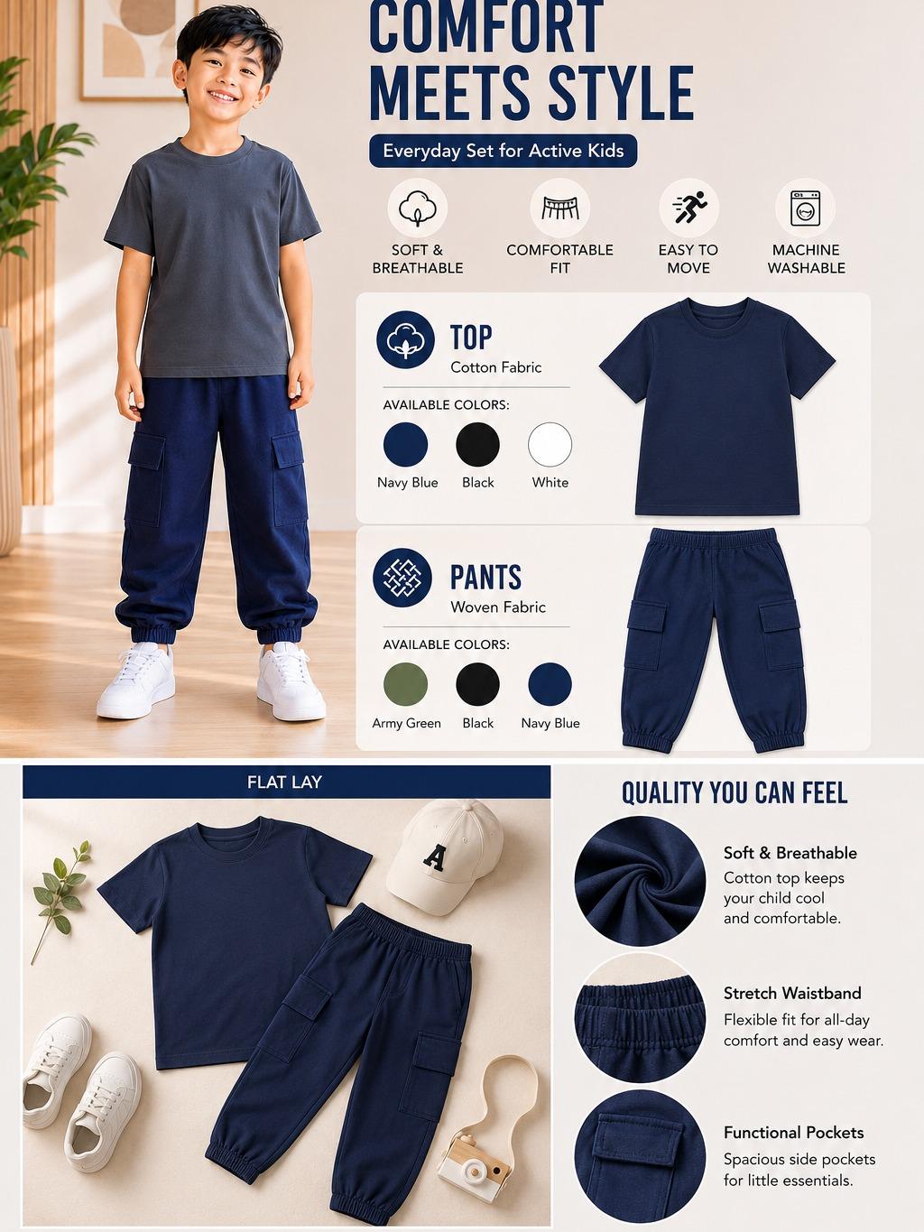XDM-Kids Premium Cargo Pants Set for Boys |  Best fit for ages 2 - 8 YRS OLD
