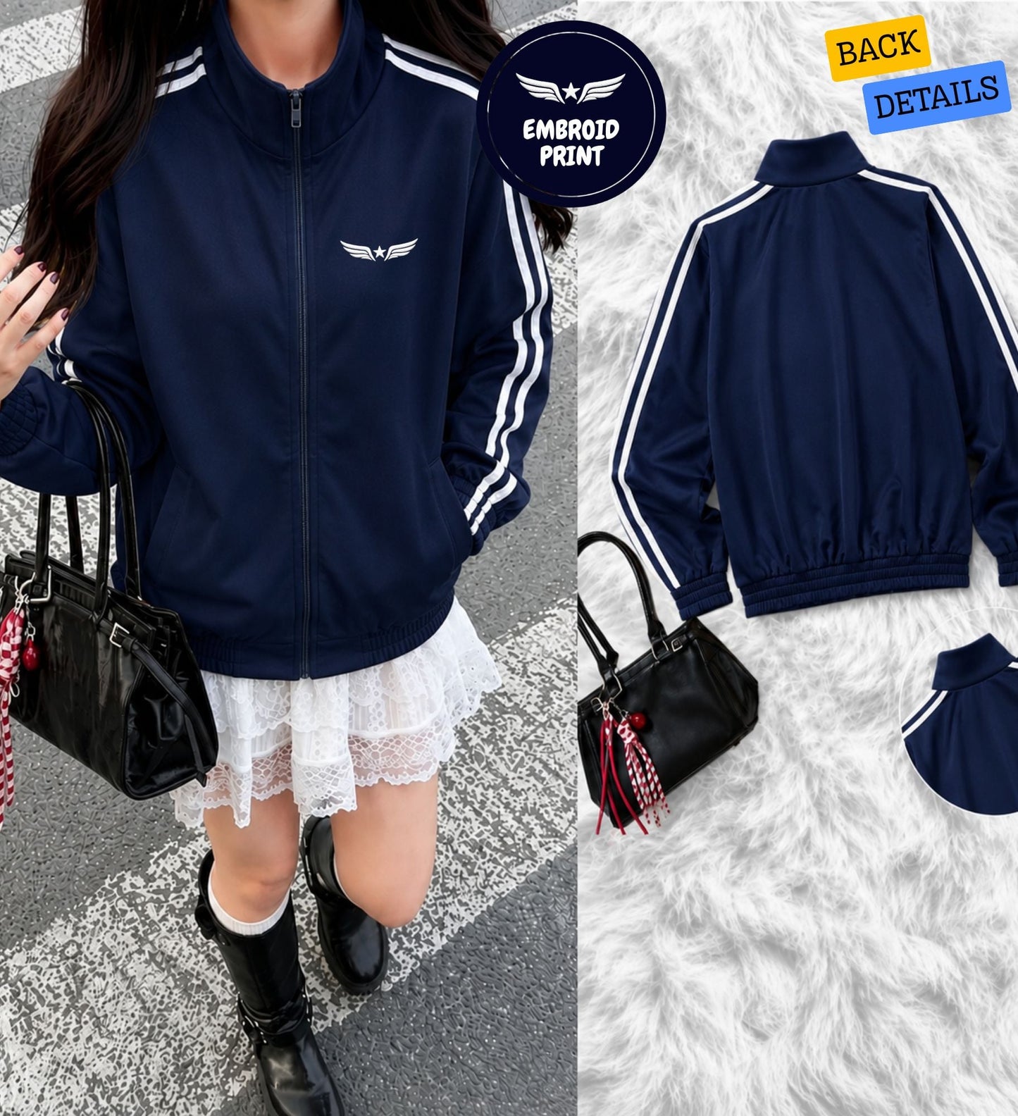 XDMPL- MINIMALIST EMBROID STRIPE JACKET | YONEX FABRIC | Korean-Inspired Sporty Jacket | Regular Size XS-M