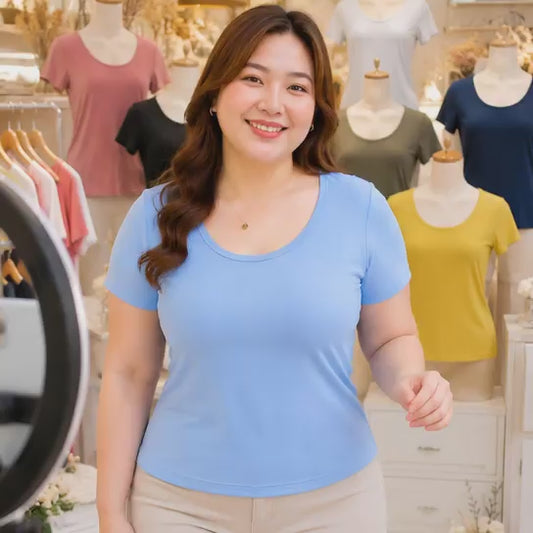 XDM-Cotton Spandex Scoop Neck Top